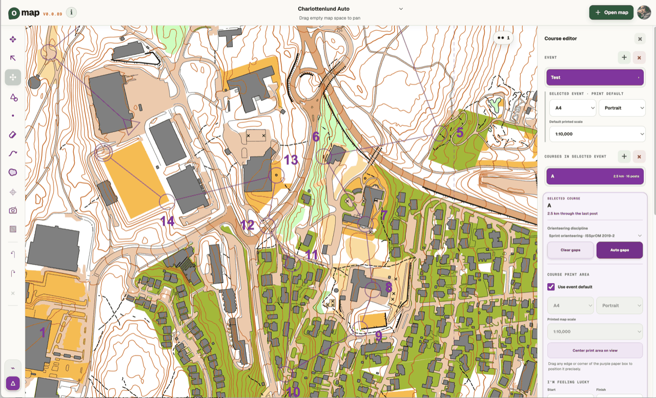 Screenshot of the MOMAP orienteering map editor